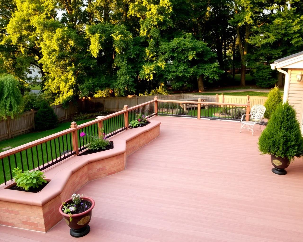 Multi-level cedar deck with benches and planters